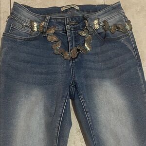 Women's Blue Jeans with Butterfly Detail
